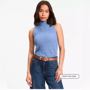 LOFT Light Blue Textured Mock Neck Tank Top